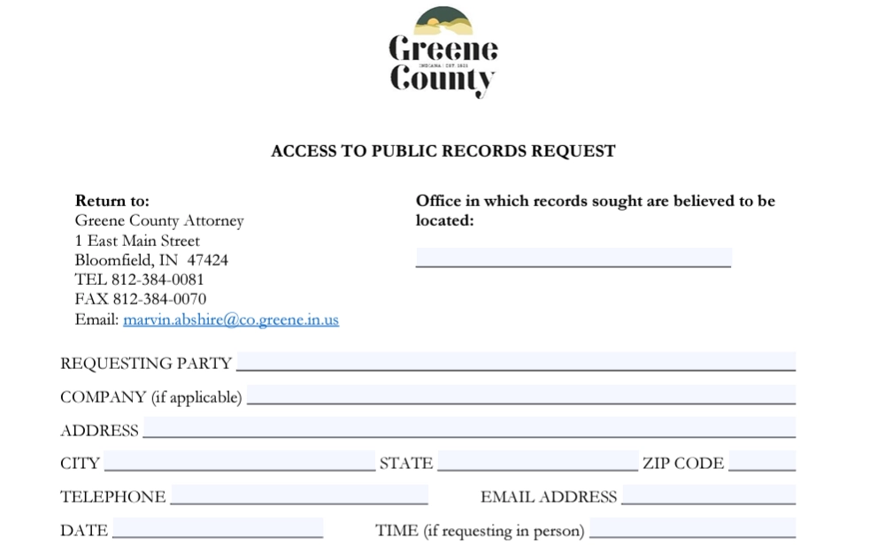 A screenshot of the form that can be used to order copies of criminal court documentation concerning cases heard in both the Greene County Circuit and Superior Courts through the County Clerk's Office.