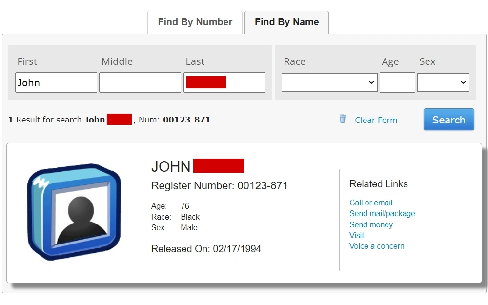 A screenshot of the BOP inmate locator offered by the Federal Bureau of Prisons, where the user can obtain a parolee database to find a subject’s historical criminal details at the federal level.