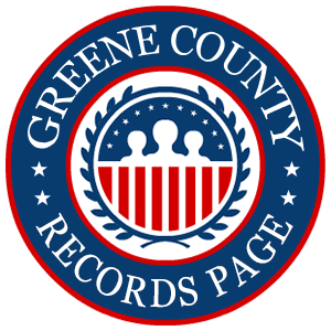 A round, red, white, and blue logo with the words 'Greene County Records Page' in relation to the state of Indiana.