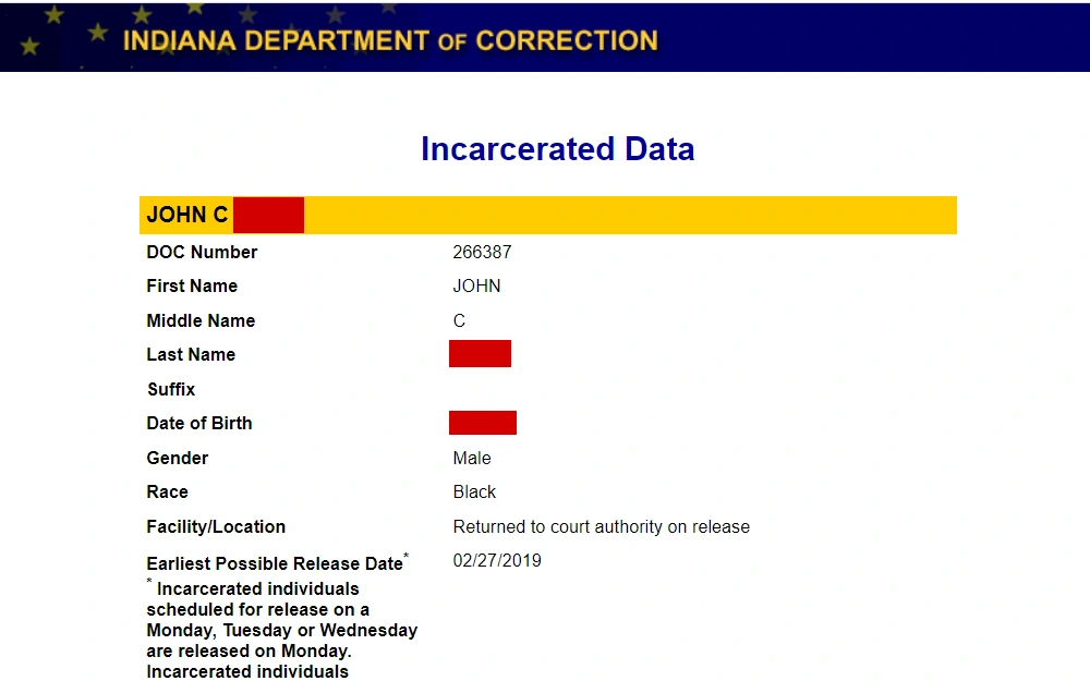 A screenshot of the search tool that can be used to look up inmates in state jails by name.